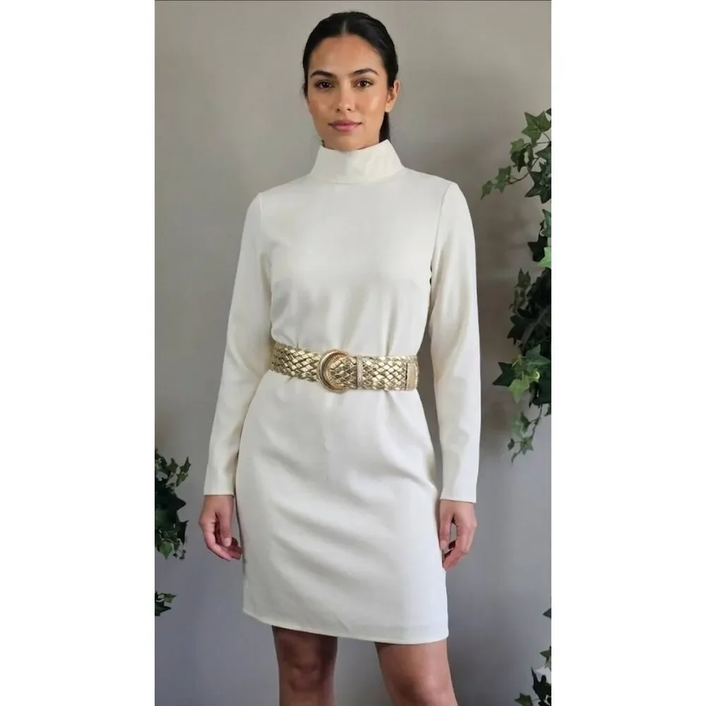 Gold Belt Wide Woven Faux Leather Sz M